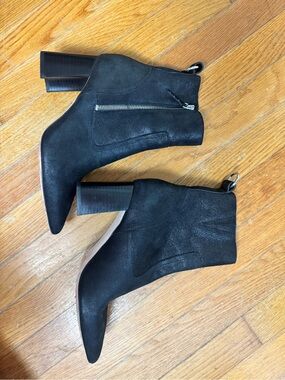 PAIGE Black Suede Pointed Toe Ankle Booties with Block Heel